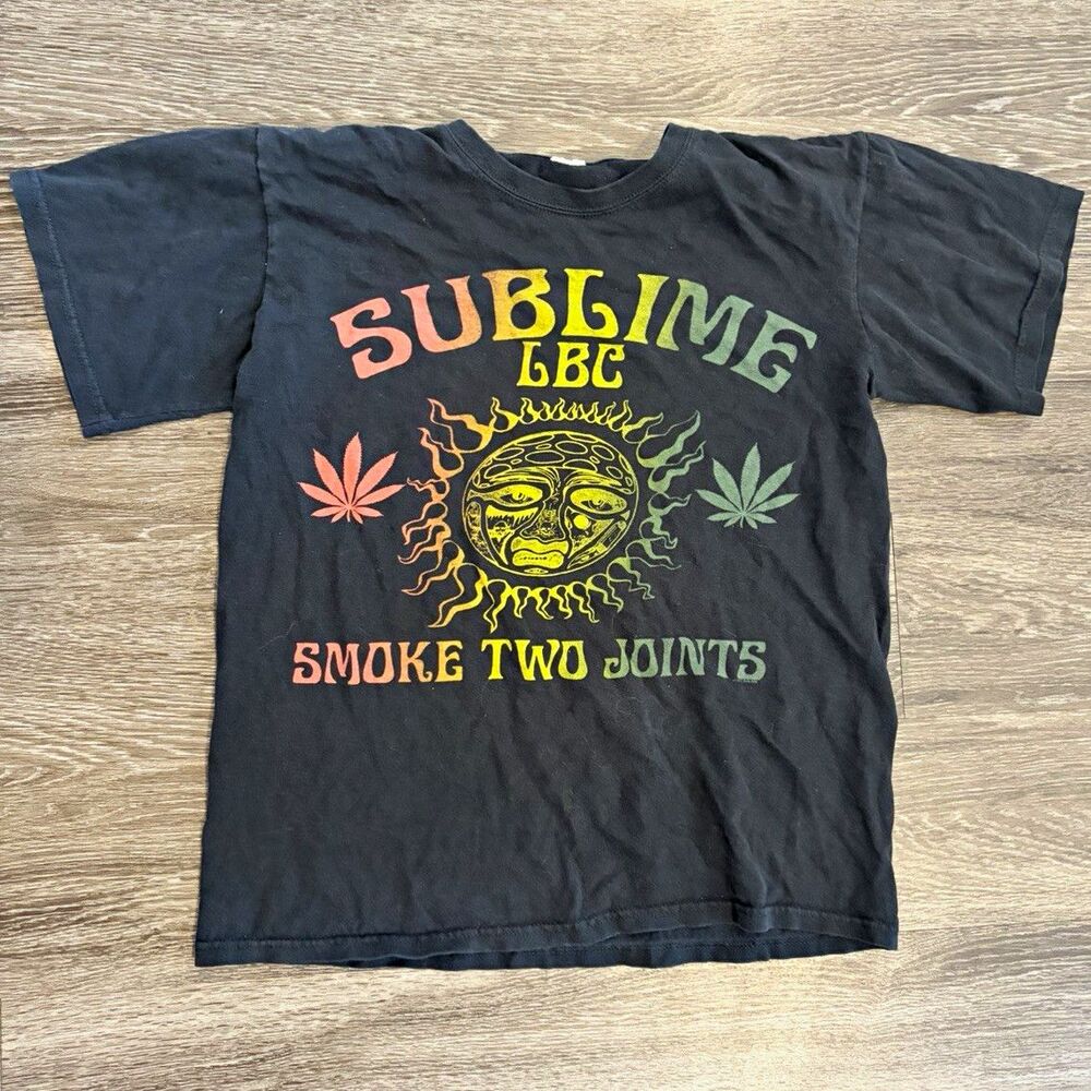 VTG Anvil Sublime Band Smoke Two Joints Graphic Black Crew Neck T-Shirt Men’s L
